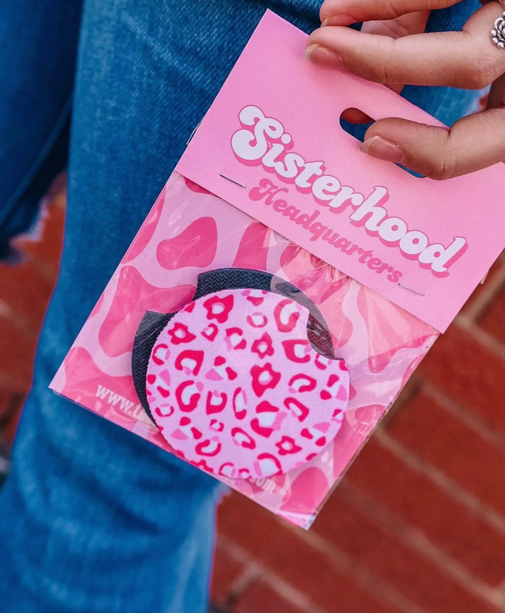 Pink Leopard Car Coaster 2 Pack